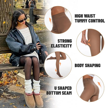 Fleece Lined Tights Women - Winter Warm Thermal Thick Tights for Women Pantyhose Fake Translucent leggings 🍁 All In One Marketplace Canada