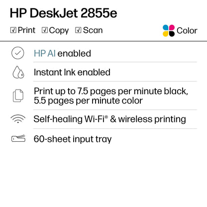HP DeskJet 2855e Wireless All-in-One Printer, Scanner, Copier