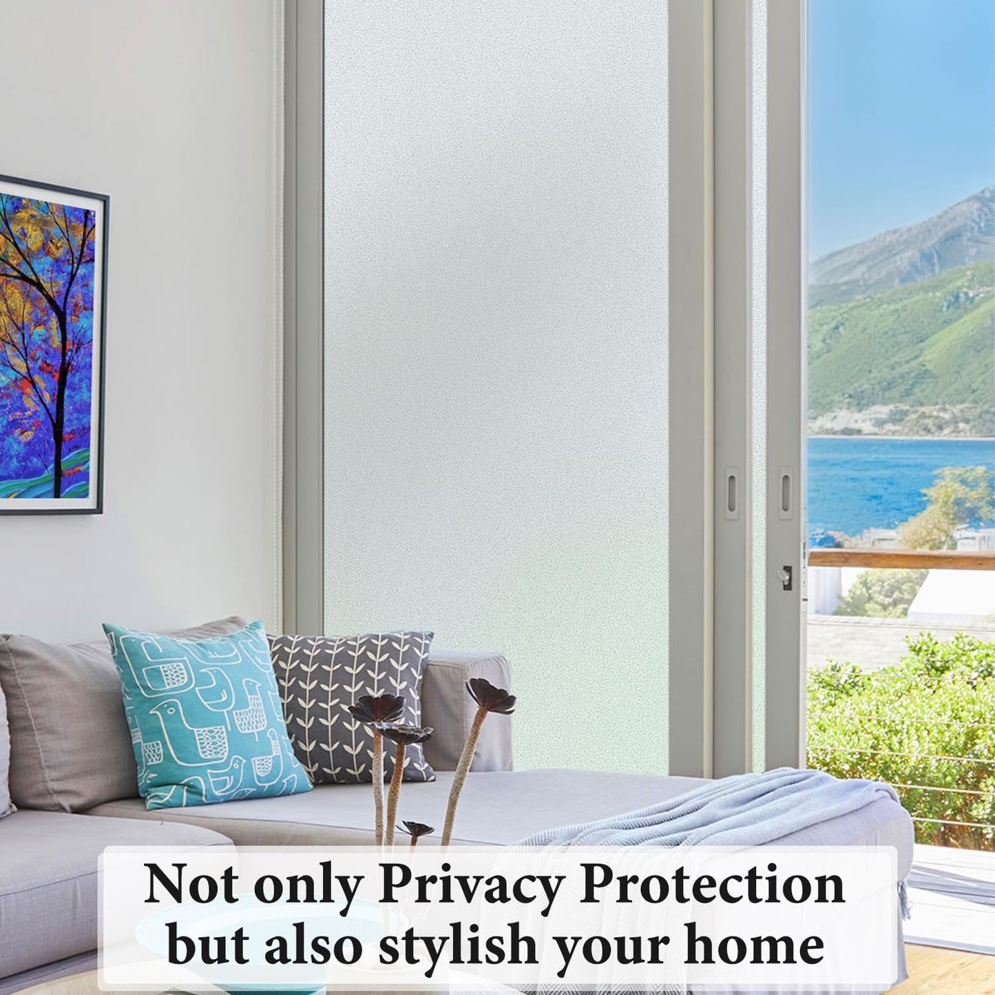 DUOFIRE Privacy Window Film Frosted Glass Film Static Cling Glass Film No Glue Anti-UV Window Sticker Non Adhesive for Privacy Office Meeting Room Bathroom Living Room, Pure Frosted 44.3 x 200cm