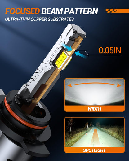 SEALIGHT 2026 Upgraded 9012 LED Headlight Bulbs, 1:1 Design 60,000LM 1000% Brighter 9012 HIR2 LED Bulb, 6500K Cool White, Plug and Play Halogen Replacement, Non-polarity, Pack of 2