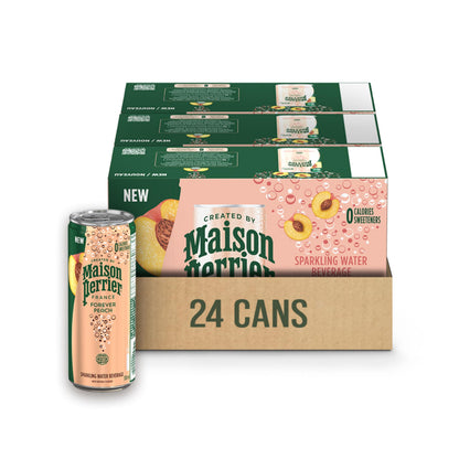 Maison Perrier Forever Peach Sparkling Water – Natural Peach Flavor, Zero Calories, 24 x 330ml Cans