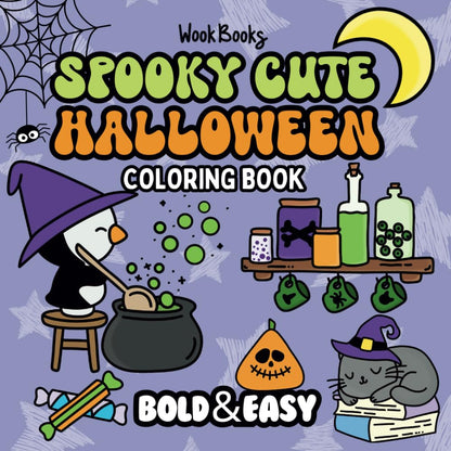 Bold and Easy Spooky Cute Halloween Coloring Book: Big and Simple Designs for Relaxing and Stress-Free Coloring | Hand Drawn Illustrations for Adults and Kids | Featuring Cute and Simple Halloween Designs