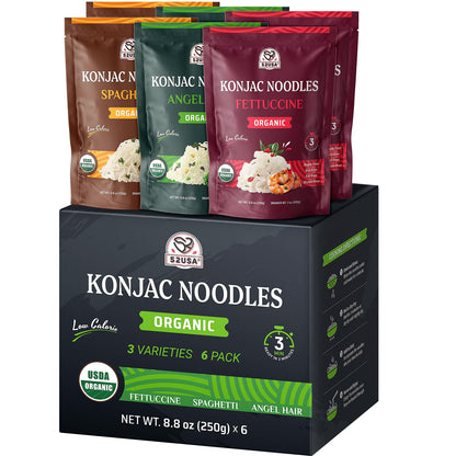 52USA Organic Konjac Shirataki Noodles - Low Carb Pasta Variety Pack (1500g, 6 Pack)
