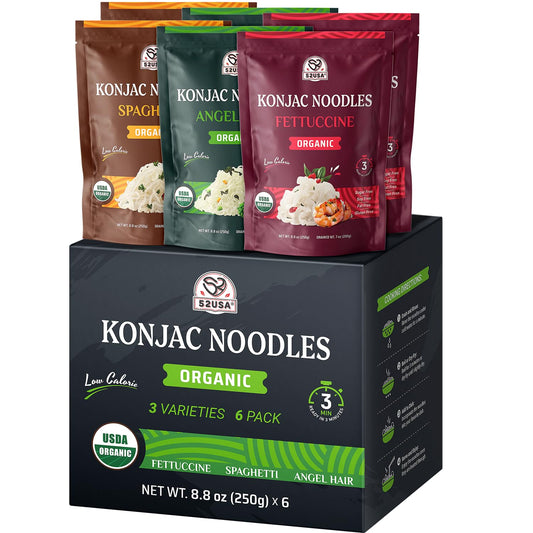 52USA Organic Konjac Shirataki Noodles - Low Carb Pasta Variety Pack (1500g, 6 Pack)