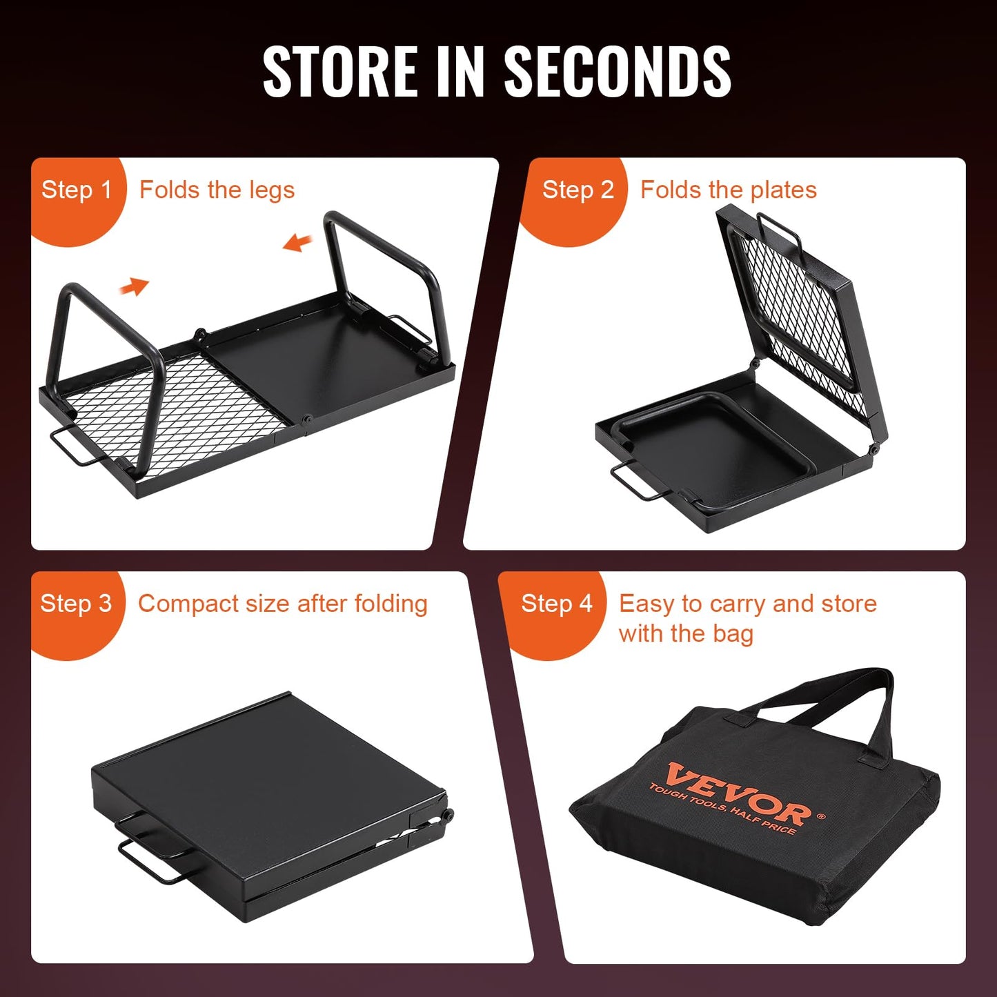 VEVOR Folding Campfire Grill, Heavy Duty Steel Mesh Grate, 22.4" Portable Camping Grates Over Fire Pit, Camp Fire Cooking Equipment with Legs Carrying Bag, Grilling Rack for Outdoor Open Flame Cooking VEVOR