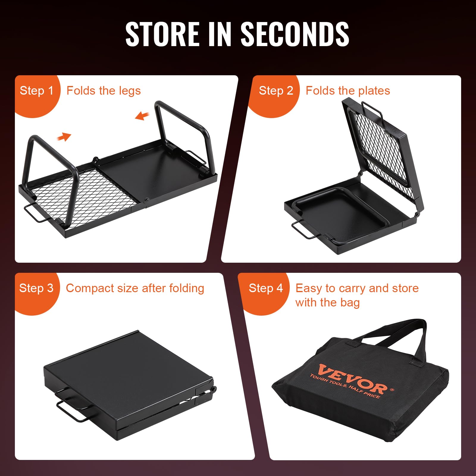 VEVOR Folding Campfire Grill, Heavy Duty Steel Mesh Grate, 22.4" Portable Camping Grates Over Fire Pit, Camp Fire Cooking Equipment with Legs Carrying Bag, Grilling Rack for Outdoor Open Flame Cooking VEVOR