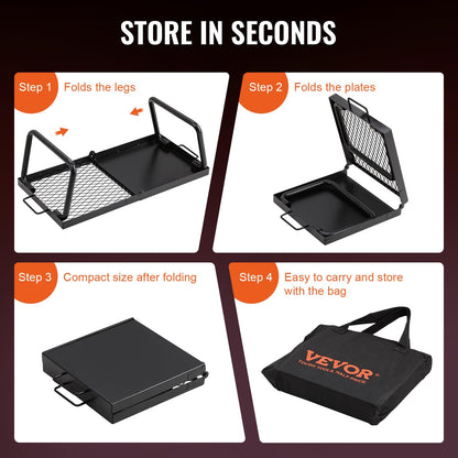 VEVOR Folding Campfire Grill, Heavy Duty Steel Mesh Grate, 22.4" Portable Camping Grates Over Fire Pit, Camp Fire Cooking Equipment with Legs Carrying Bag, Grilling Rack for Outdoor Open Flame Cooking VEVOR