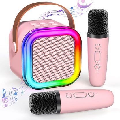 TAEMVV Mini Karaoke Machine for Kids,Portable BT Speaker with 2 Wireless Microphones and LED Light Holiday Birthday Gift Toy for Boys and Girls Teens Over 4,5,6,7,8,9,10,11,12+ Years Old(Pink) 🍁 All In One Marketplace Canada