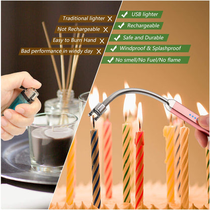 MEIRUBY Lighter Electric Candle Lighter Christmas Stocking Stuffers Gifts for Women Men Rechargeable USB Lighter Arc Lighters for Candle Camping BBQ Christmas Birthday Gifts for Men Women (Rose Gold) 🍁 All In One Marketplace Canada
