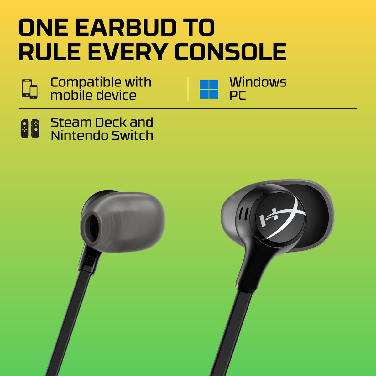 HyperX Cloud Earbuds II – 14mm Drivers, Four Eartips, Hard-Shell Carrying Case, Low-Profile 90° Plug, 3.5mm Plug, Built-in Microphone, Multi-Function Button, PC, Mobile, Nintendo Switch – Black