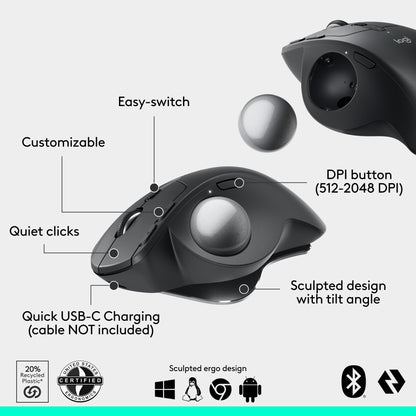 Logitech MX Ergo S Advanced Wireless Trackball Mouse USB C - Graphite