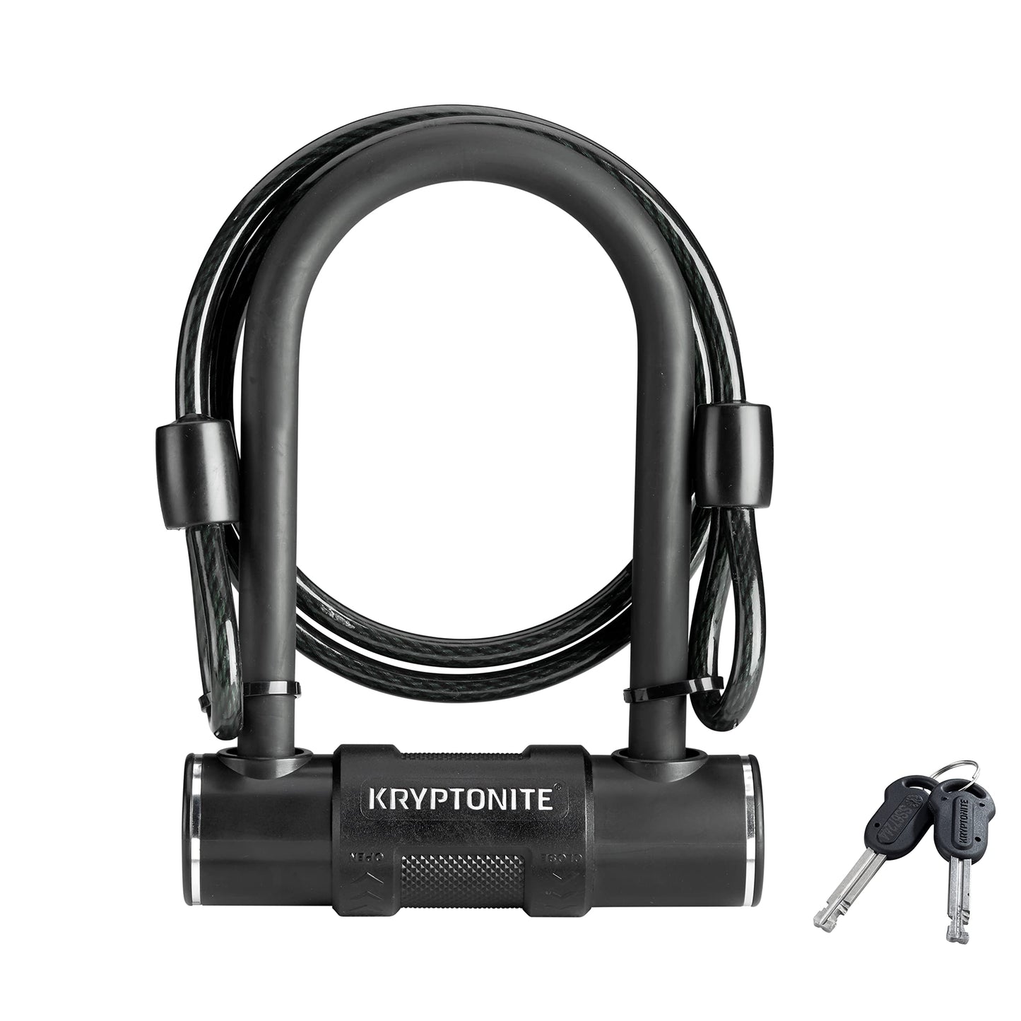 Kryptonite Bike U-Lock with Braided Steel Cable, High Security Anti-Theft Bicycle U Lock, 12mm Shackle and 8mm x4ft Length Security Cable with Keys for Scooter Road Mountain Bikes,Black Kryptonite