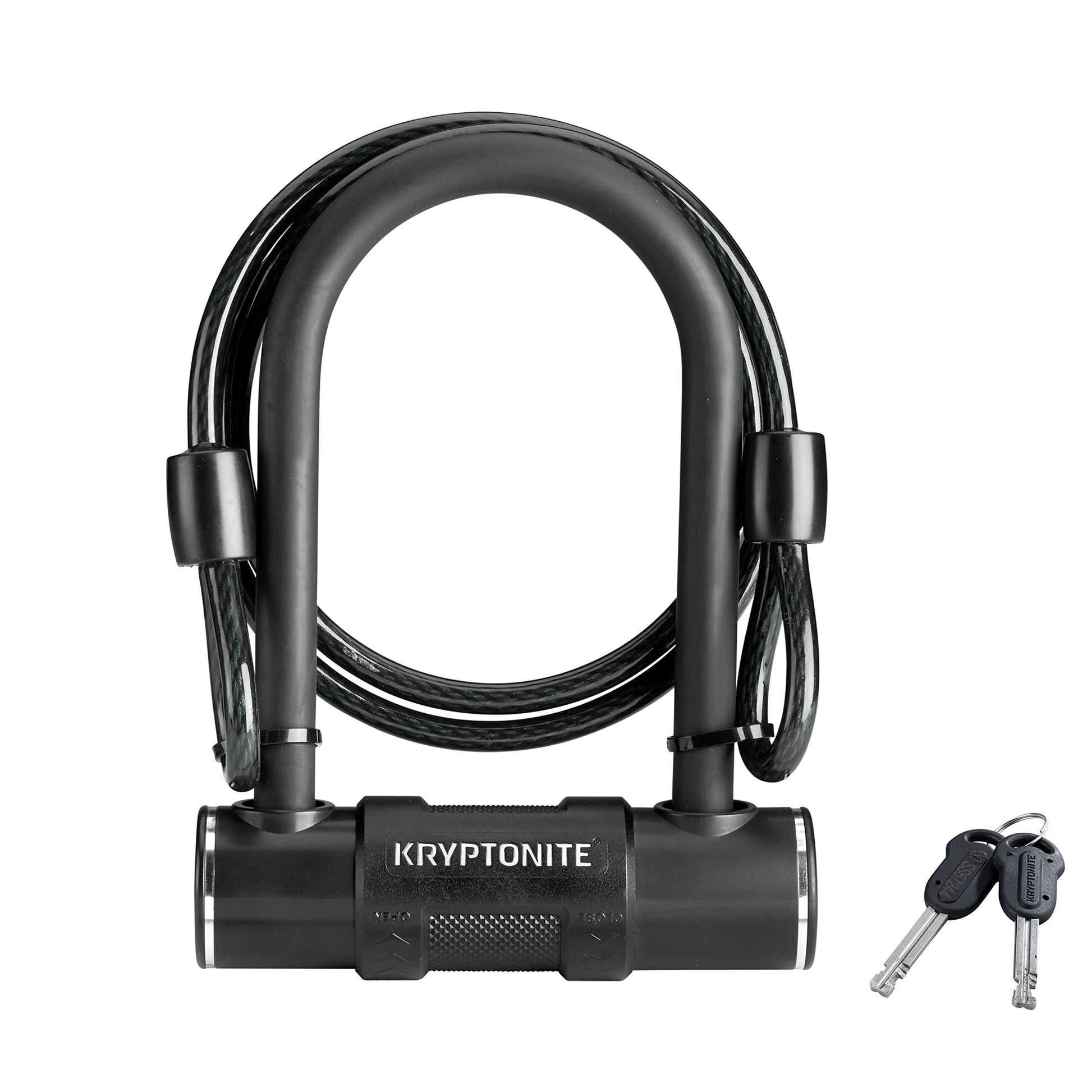 Kryptonite Bike U-Lock with Braided Steel Cable, High Security Anti-Theft Bicycle U Lock, 12mm Shackle and 8mm x4ft Length Security Cable with Keys for Scooter Road Mountain Bikes,Black Kryptonite