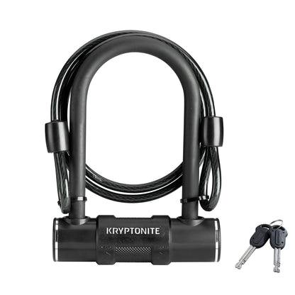 Kryptonite Bike U-Lock with Braided Steel Cable, High Security Anti-Theft Bicycle U Lock, 12mm Shackle and 8mm x4ft Length Security Cable with Keys for Scooter Road Mountain Bikes,Black Kryptonite