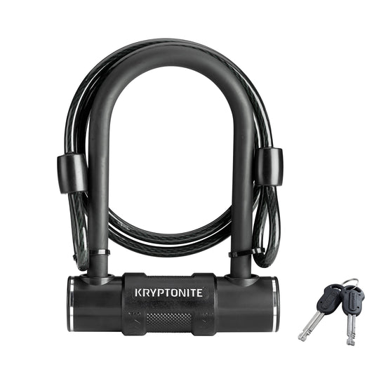 Kryptonite Bike U-Lock with Braided Steel Cable, High Security Anti-Theft Bicycle U Lock, 12mm Shackle and 8mm x4ft Length Security Cable with Keys for Scooter Road Mountain Bikes,Black Kryptonite