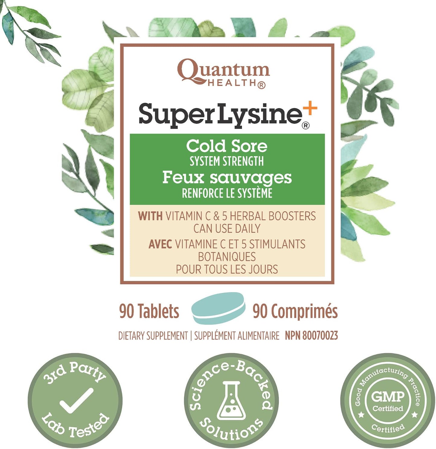 Quantum Health Super Lysine+ Cold Sore 90 Tablets 45-Day Supply, Daily Lysine Supplement, Vitamin C, Echinacea, Licorice, Propolis & Odorless Garlic for Collagen Support, Healthy Lips & Immune Balance Quantum