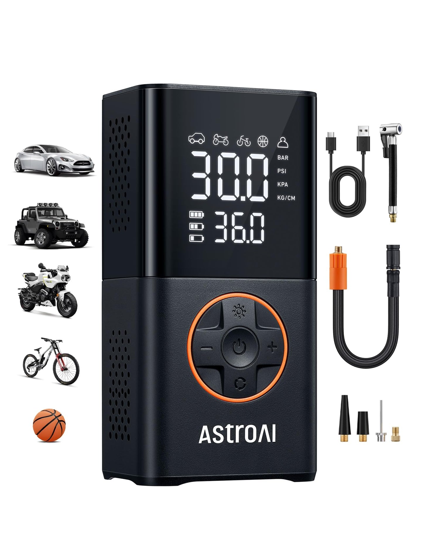 AstroAI L7 Tire Inflator Portable Air Compressor Cordless Mini Bike Pump with Digital Dual Values Display, 150 PSI Car Tires Air Pump with LED Lights&Pressure Gauge for Auto, Motorcycles, Bikes, Balls