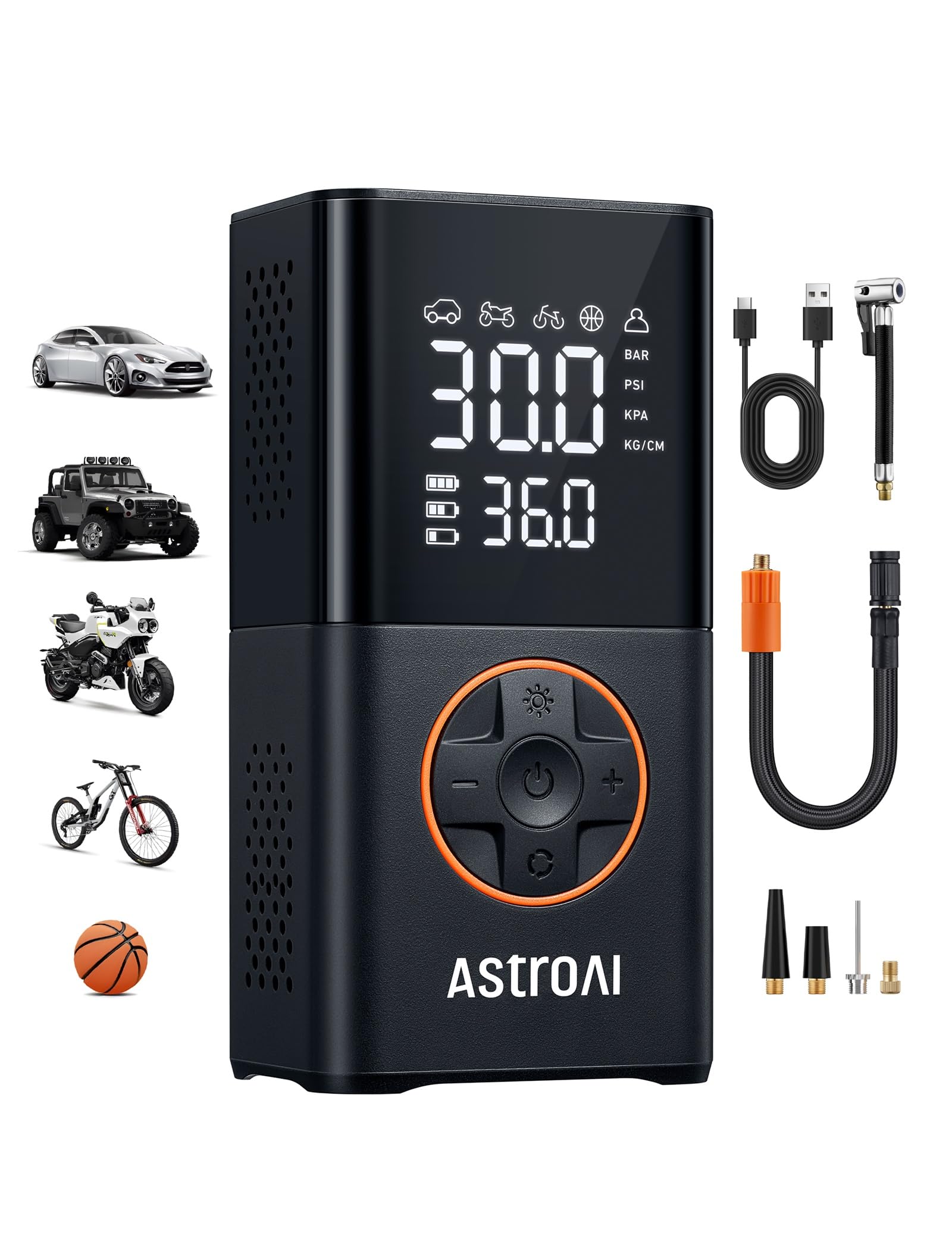 AstroAI L7 Tire Inflator Portable Air Compressor Cordless Mini Bike Pump with Digital Dual Values Display, 150 PSI Car Tires Air Pump with LED Lights&Pressure Gauge for Auto, Motorcycles, Bikes, Balls