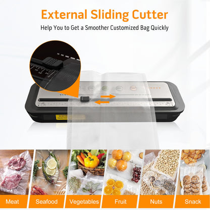 MEGAWISE Vacuum Sealer Machine, 80kPa, 4 Food Modes, Built-In Cutter, Gray