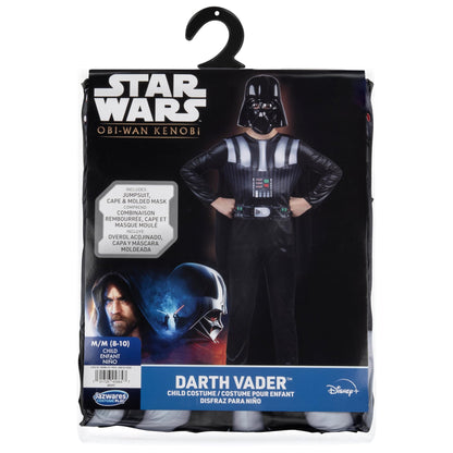 Déguisement officiel Star Wars Dark Vador pour enfant - Combinaison imprimée avec cape et masque en plastique (M) noir