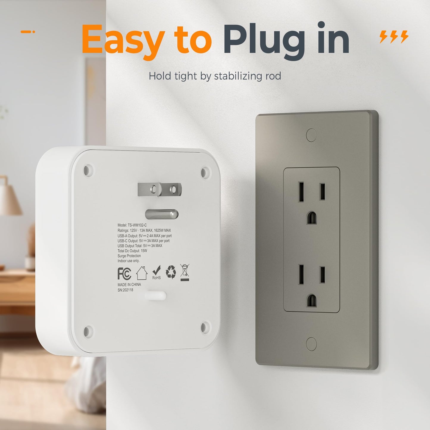 Wall Outlet Extender, TESSAN 4 Multi Plug Outlet Splitter with 1 USB C and 2 USB A Charging Ports, Multiple Plug Extension Block with Surge Protector for Home, Kitchen, Office, Dorm, Gray - Available at All In One Marketplace Canada