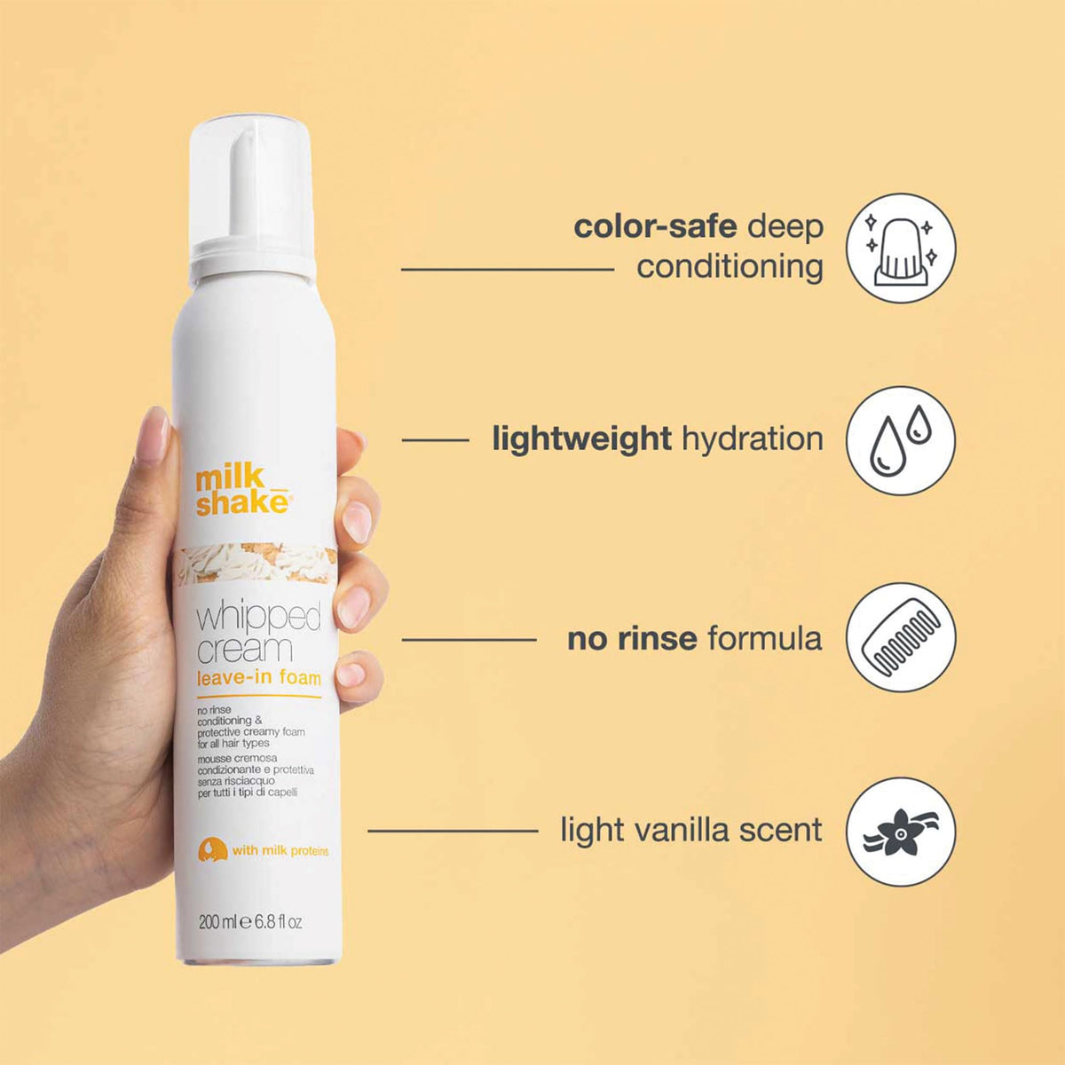 milk_shake Whipped Cream Leave-In Treatment | Creamy, No-Rinse Conditioning Mousse with Milk Proteins and Fruit Extracts | Hydrates, Detangles, and Smooths for Silky, Healthy-Looking Hair | 6.8 Fl Oz (200 ml)