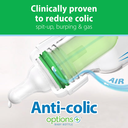 Dr. Brown’s Natural Flow Anti-Colic Options+ Narrow Glass Baby Bottles, 8oz, 2-Pack