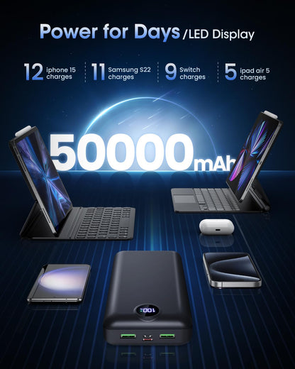 Power Bank Fast Charging 50000mAh 22.5W Portable Charger USB C Quick Charge with 3 Outputs & 2 Inputs LED Display Huge Capacity External Battery Pack for iPhone, Samsung, iPad etc
