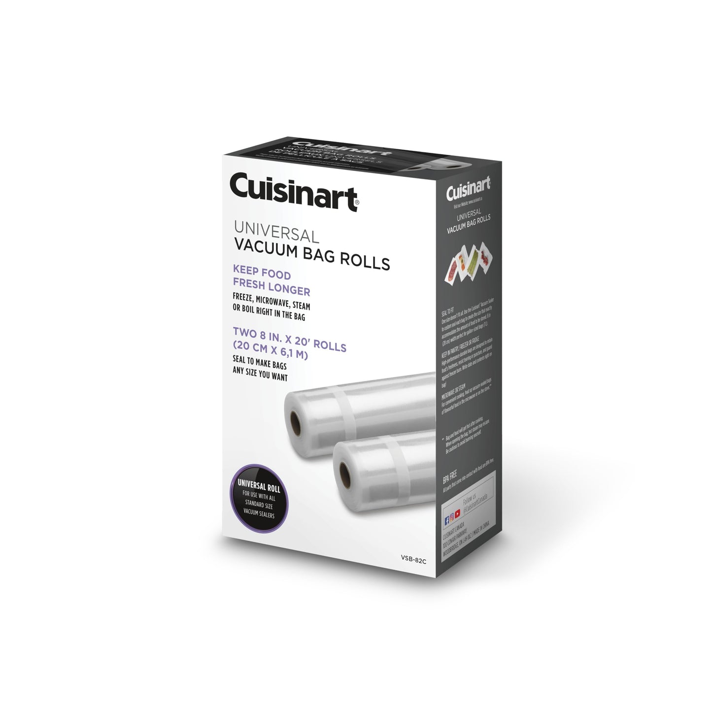 Cuisinart Universal Vacuum Food Saver Sealer Bags 2-Pack 8" x 20ft. Rolls (VSB-82C) BPA Free, Microwave & Freezer Safe , white 🍁 All In One Marketplace Canada Cuisinart