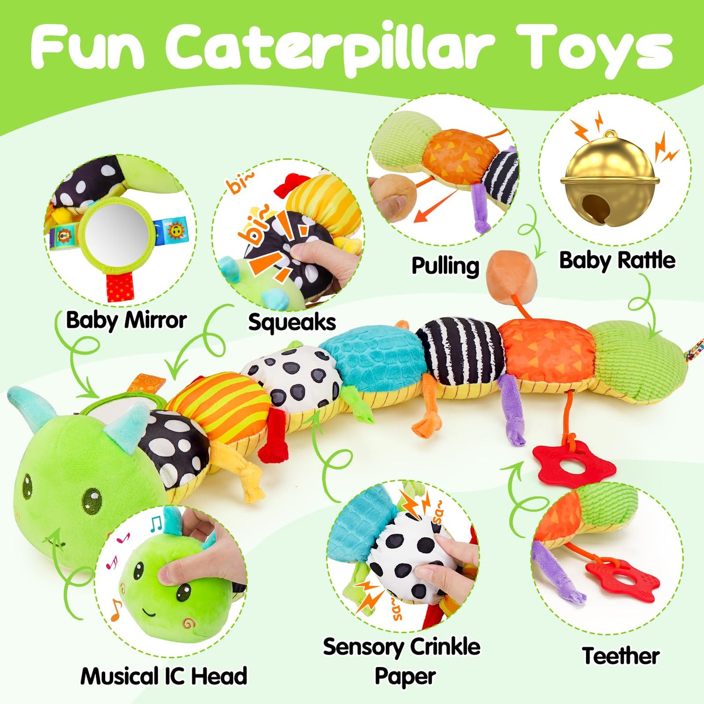 Baby Toys 0-3-6-12 Months, New Born Baby Boy Girl Gifts, Tummy Time Toys with Baby Mirror Teething Rattles Crinkle Music Sensory Toys for Newborn Babies Essentials 0 3 6 9 12 Month