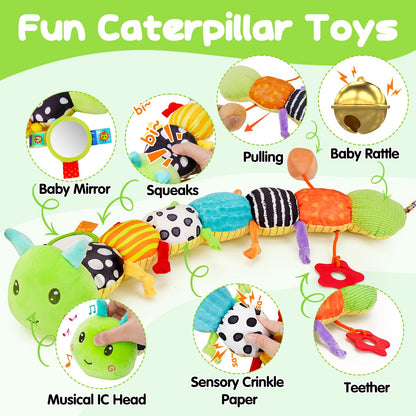 Baby Toys 0-3-6-12 Months, New Born Baby Boy Girl Gifts, Tummy Time Toys with Baby Mirror Teething Rattles Crinkle Music Sensory Toys for Newborn Babies Essentials 0 3 6 9 12 Month