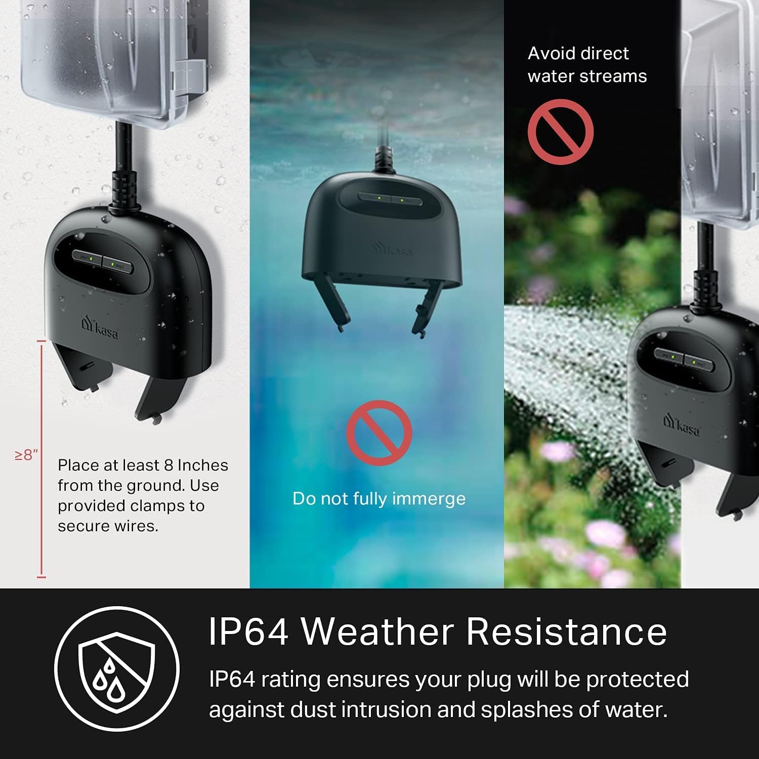 Kasa Smart Outdoor Smart Plug by TP-Link (KP400) - Smart WiFi Outlet with 2 Sockets, IP64 Waterproof, Works with Alexa and Google Home, 2.4GHz WiFi Required, No Hub Required, Sunset & Sunrise Offset