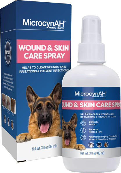 MicrocynAH Wound & Skin Care Spray for Pets, Gentle Skin & Coat Spray for Dogs, Cats & Horses, Helps Clean Minor Skin Issues & Irritated Areas, Alcohol-Free Formula, No Steroids or Antibiotics, 3oz