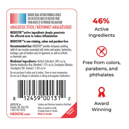 MEDISTIK Extra Strength Pain Relief Stick. Long Lasting Topical Pain Reliever for Backache, Arthritis Muscle & Joint Pain, 58g, Pack of 2 - Available at All In One Marketplace Canada