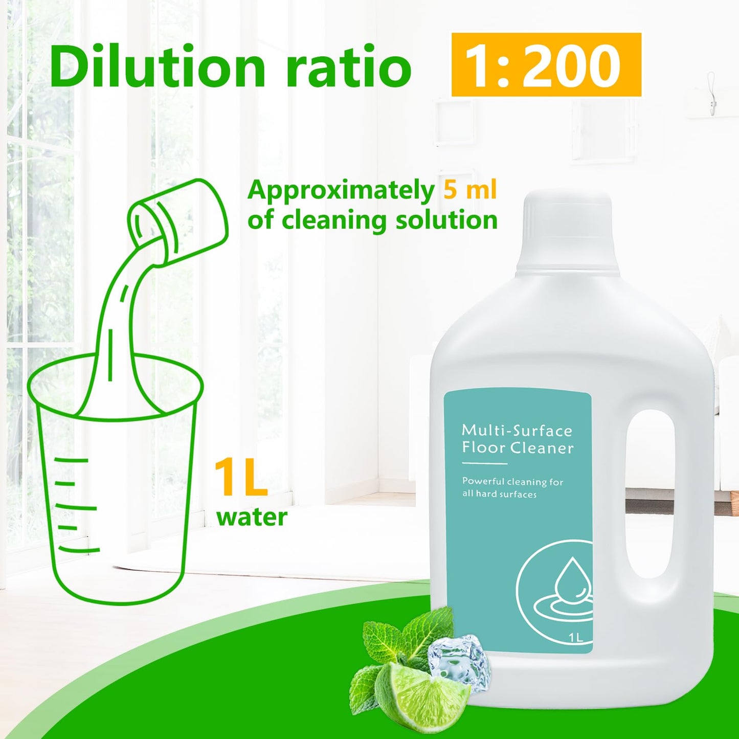 Floor Cleaning Solution for Dreame L40 Ultra/L50 Ultra/X50 Ultra/L10s Ultra Gen 2/X40 Ultra and Other L/X/Aqua/Matrix Series Robot Vacuum Cleaners, Multi-Surface Floor Cleaner Liquid, Fits MOVA, 1L - Available at All In One Marketplace Canada