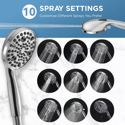 MakeFit Rain Shower Heads System, 3-Spray Dual Shower Head with Solid Brass Adjustable Bar, Rainfall Showerhead with 10 Settings High Pressure Handheld Spray, Buit-in Power Wash Mode (Chrome)