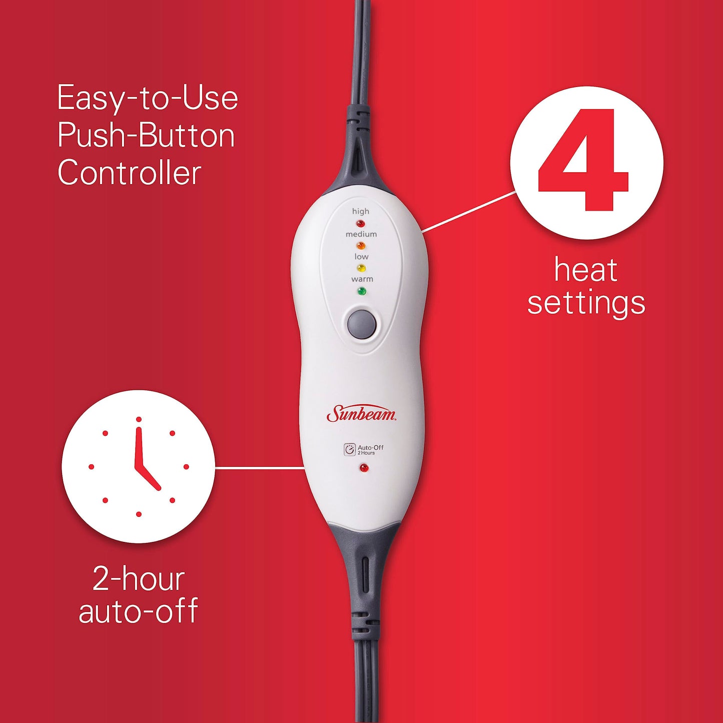 Sunbeam Premium XXL Size Heating Pad with Compact Storage | Electric Heating Pad for Back Pain & Larger Muscle Groups | 4 Heat Settings | 2 Hour Auto Shutoff | Moist Heat Option | 20 x 24 inch - Available at All In One Marketplace Canada