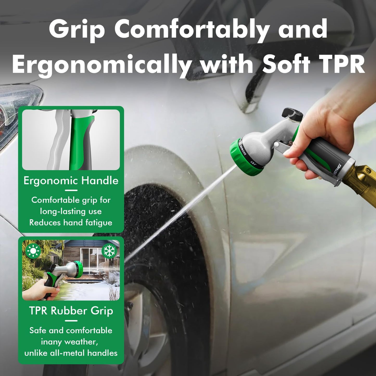 RESTMO Garden Hose Nozzle, Heavy Duty Metal Water Hose Nozzle with 7 Adjustable Spray Patterns, High Pressure Hand Sprayer with Flow Control, Best for Watering Plants & Lawns, Washing Cars & Pets