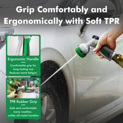 RESTMO Garden Hose Nozzle, Heavy Duty Metal Water Hose Nozzle with 7 Adjustable Spray Patterns, High Pressure Hand Sprayer with Flow Control, Best for Watering Plants & Lawns, Washing Cars & Pets