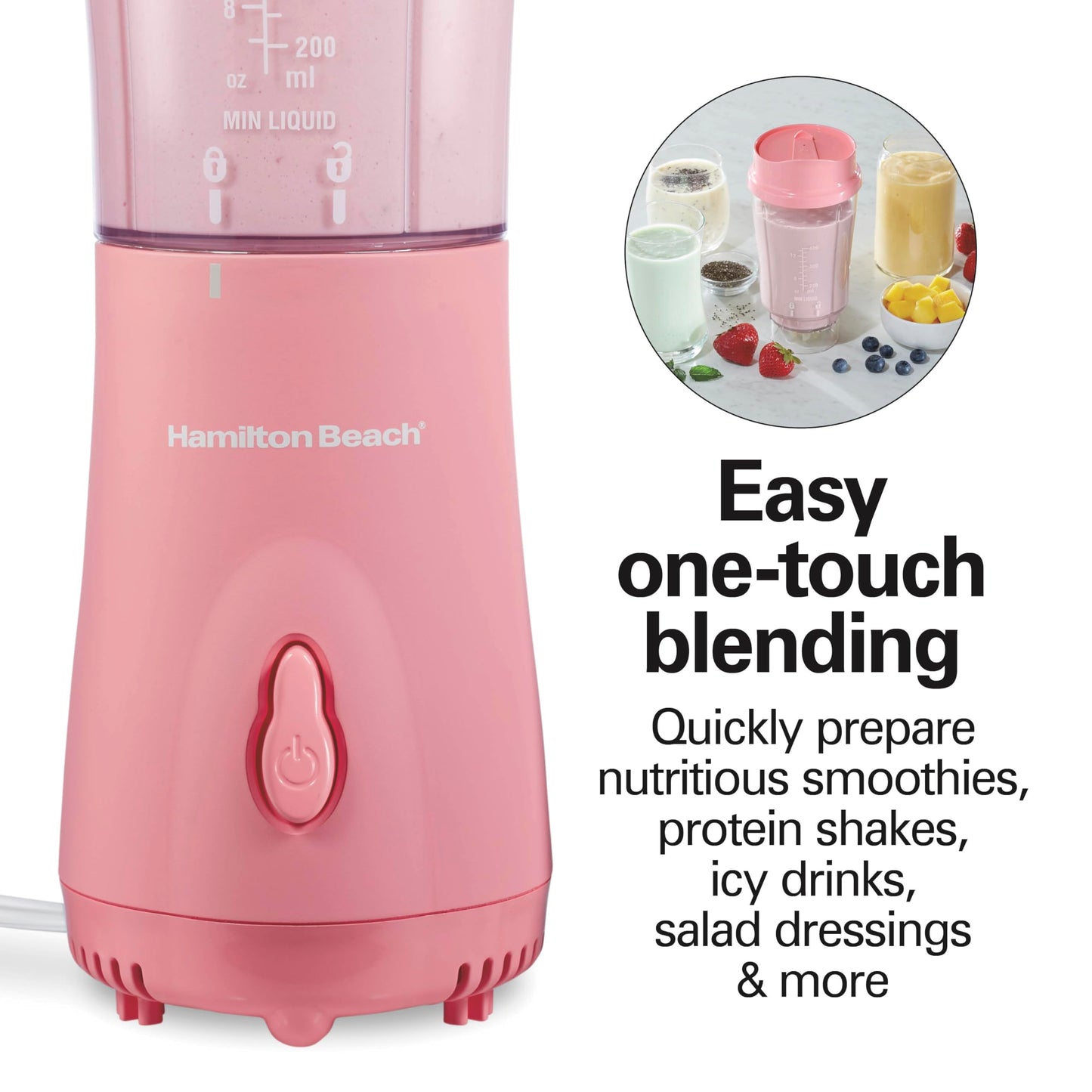Hamilton Beach Personal Blender for Smoothies & Protein Shakes, Portable Single Serve Blender with Travel Lid, 14 oz BPA-Free Jar, 175W, Compact Countertop Blender Coral, 51171 🍁 All In One Marketplace Canada