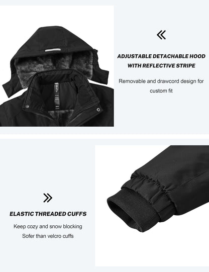 MoFiz Kid's Ski Jacket Waterproof Warm Winter Coat Big Boy's Fleece Snowboarding Jackets Hooded Winter Thick Coat BH-Black 10-12 Years 🍁 All In One Marketplace Canada