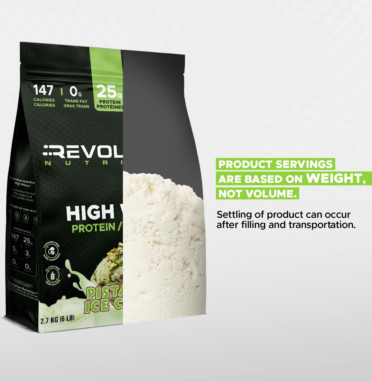 Revolution Nutrition, High Whey, Protein Powder 6LB bag, Whey Protein, Gluten Free, 25g of Protein Per Scoop, 2.7kg, 73 Servings (Pistachio Ice Cream, 6 Pound Bag)