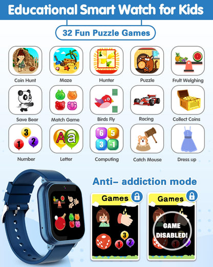 Waterproof Watch for Kids with 32 Games Dual Camera, Habit, Alarm, Pedometer, HD Touchscreen with Protector, Kids Watch Toys for Age 5-12 Christmas Birthday Gift Boys Girls(Blue) 🍁 All In One Marketplace Canada