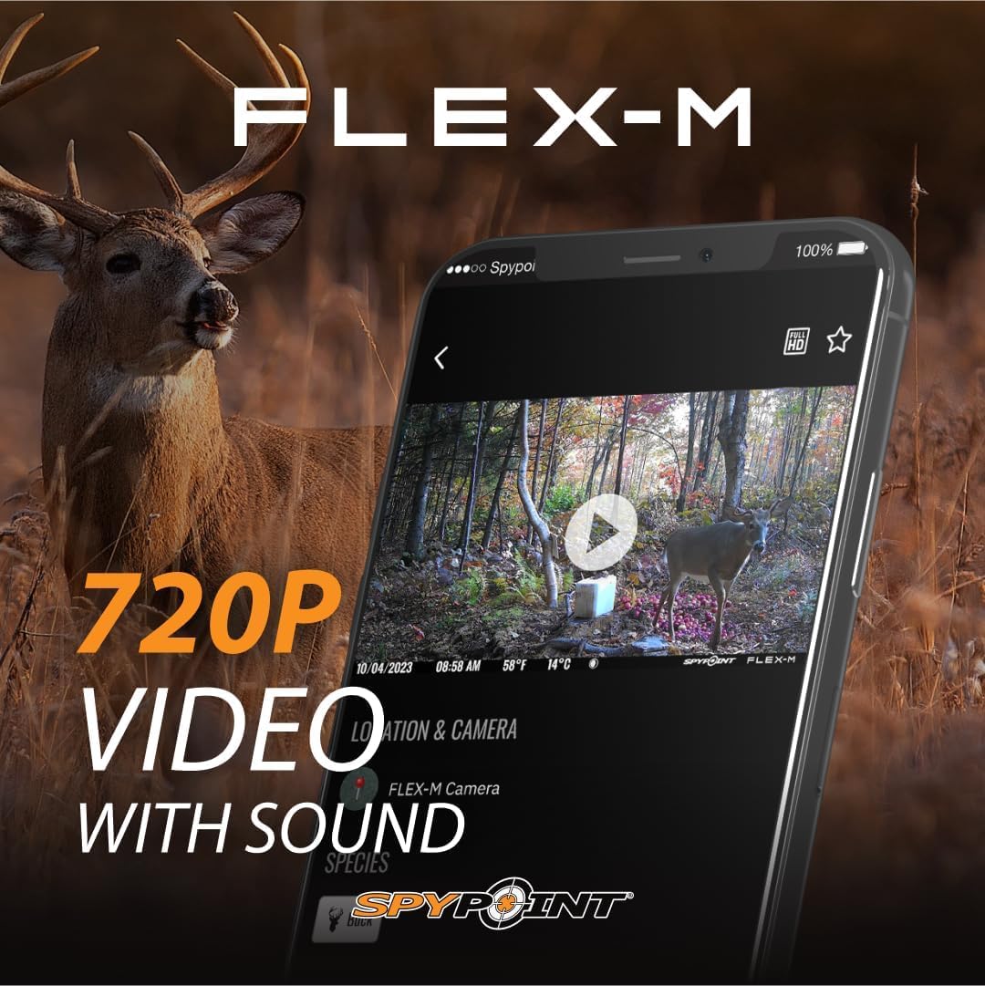 SPYPOINT Flex-M Cellular Trail Camera - Best Value in Hunting Accessories, No WiFi Needed & GPS-Enabled, Hunting Night Vision, IP65 Water-Resistant, 28MP Photos, 720p Videos + Sound (Pack of 1) - Available at All In One Marketplace Canada