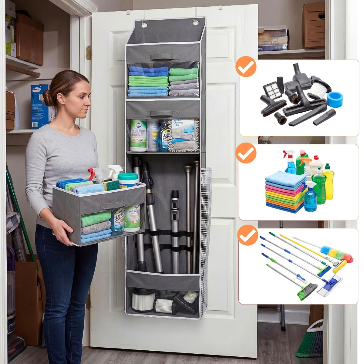 Over Door Wrapping Paper Organizer Storage with 3 Removable Drawers & Side Pockets – Dual Use Design with Elastic Straps – Christmas Gift Wrap Storage for Ribbons, Bows, Ornament and Other Tools 1Pack 🍁 All In One Marketplace Canada