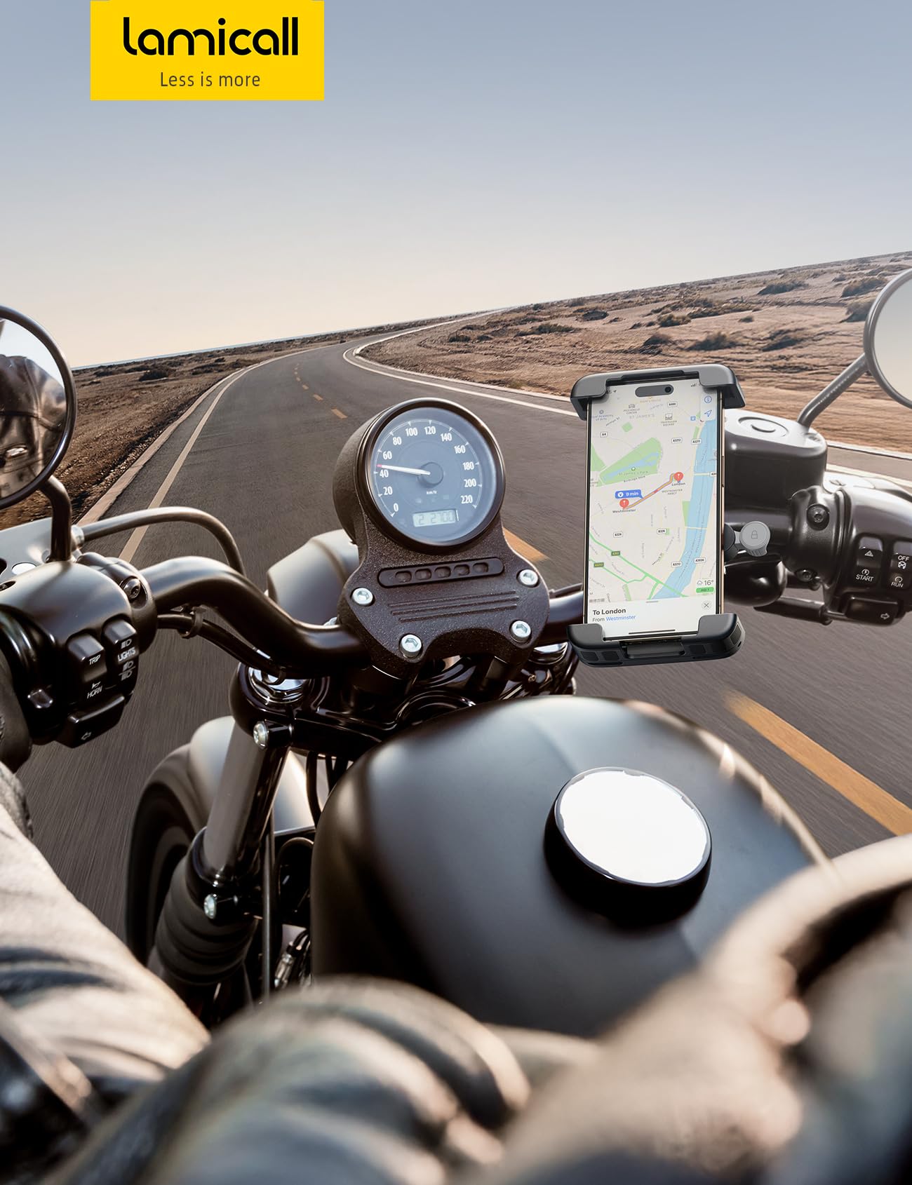 Lamicall Bike Motorcycle Phone Mount - [1s Quick Lock] Bike Phone Holder Clip, [Stable Handlebar Clamp] Bicycle Scooter Handlebar Clamp for iPhone 16 17 Pro Max Plus Air, S26 Ultra All Large
