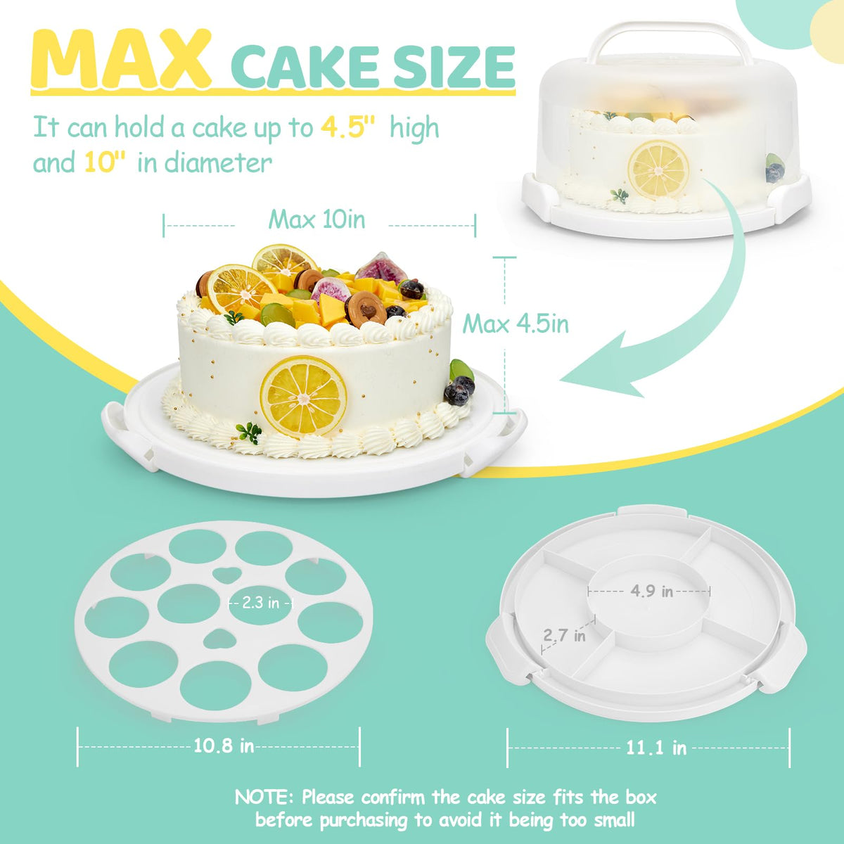 Ohuhu Cake Carrier with Handle, Portable Round Container, White, 10 in 🍁 All In One Marketplace Canada