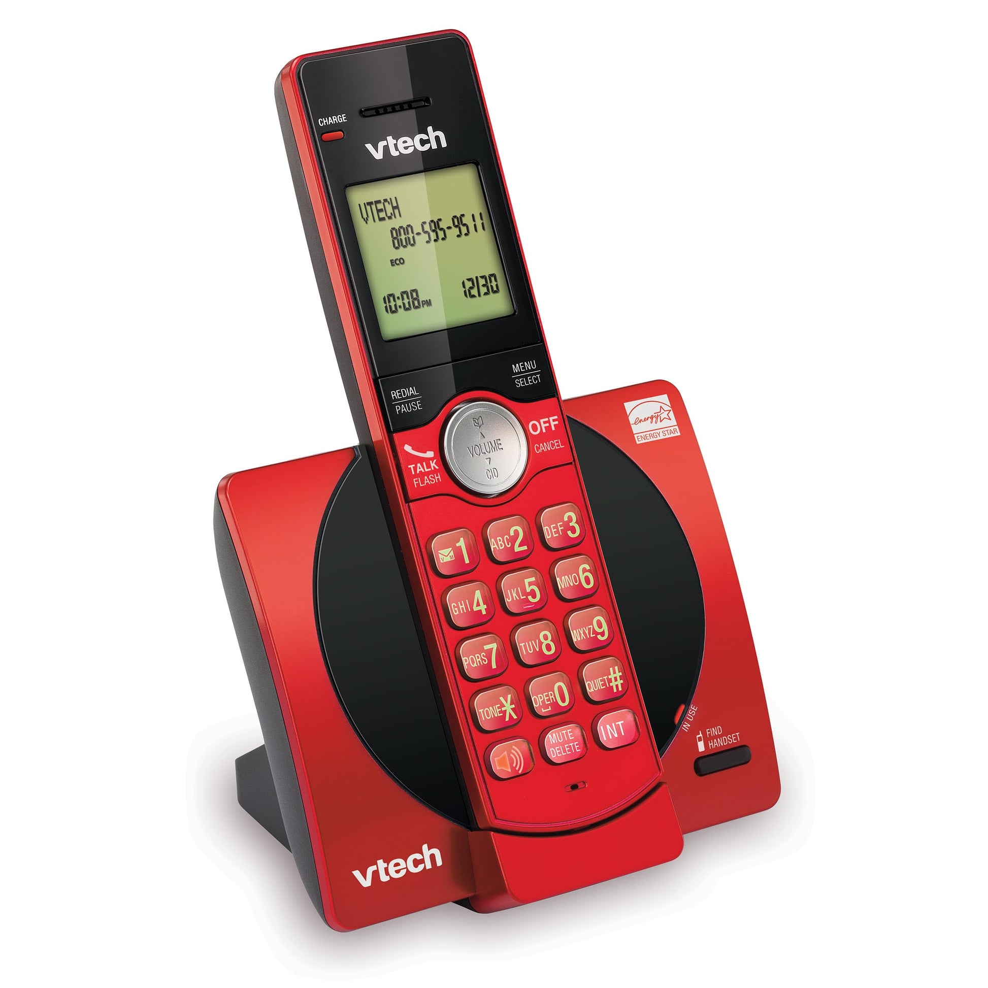 VTech DECT 6.0 Single Handset Cordless Phone with CID, Backlit Keypad and Screen, Full Duplex Handset Speakerphone, and Call Block Red VTech