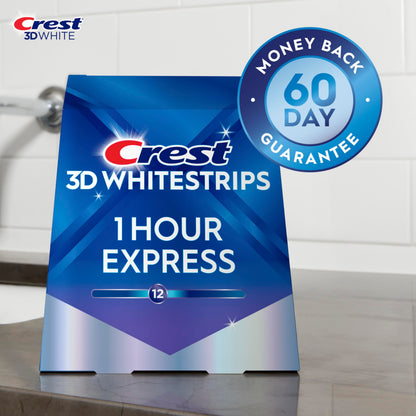 Crest 3D Whitestrips 1-Hour Express At-home Teeth Whitening Kit, 10 Treatments, 12 Levels Whiter for Fast Whitening Crest