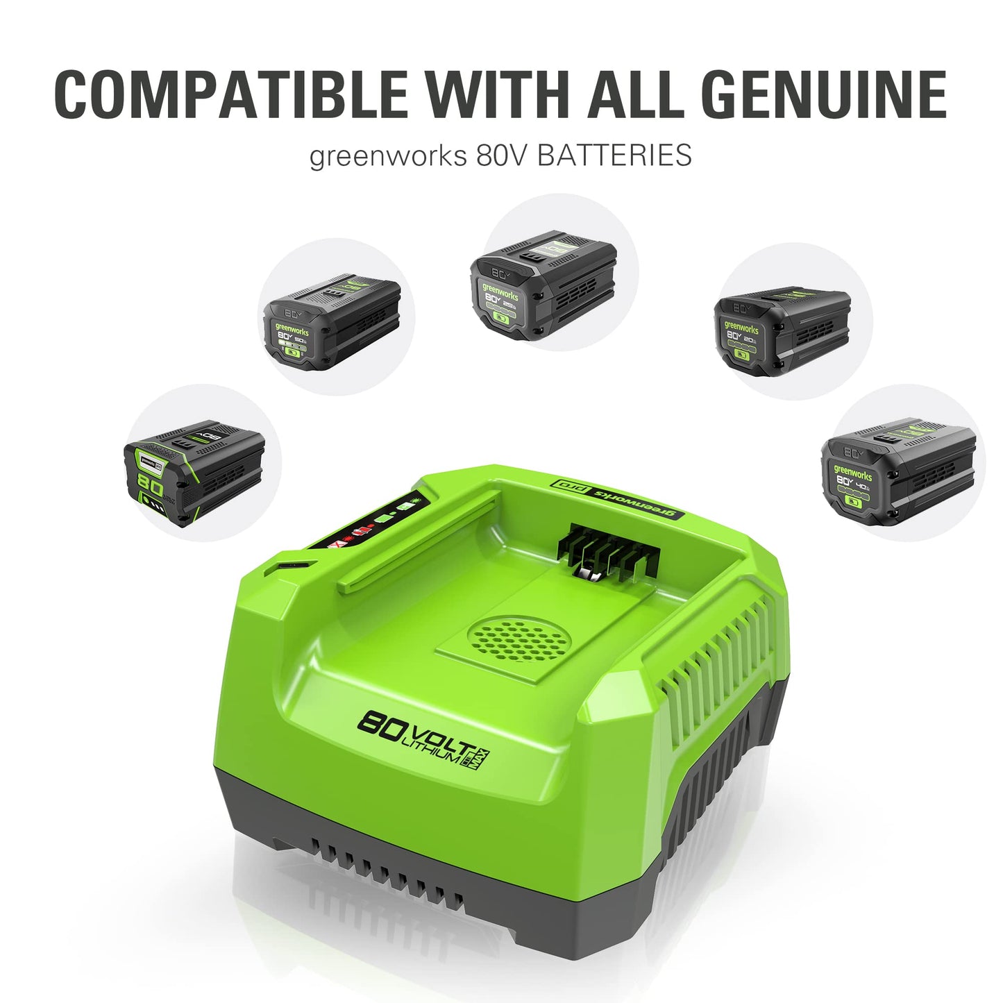 Greenworks PRO 80V Lithium Ion Single Port Rapid Battery Charger GCH8040 Greenworks